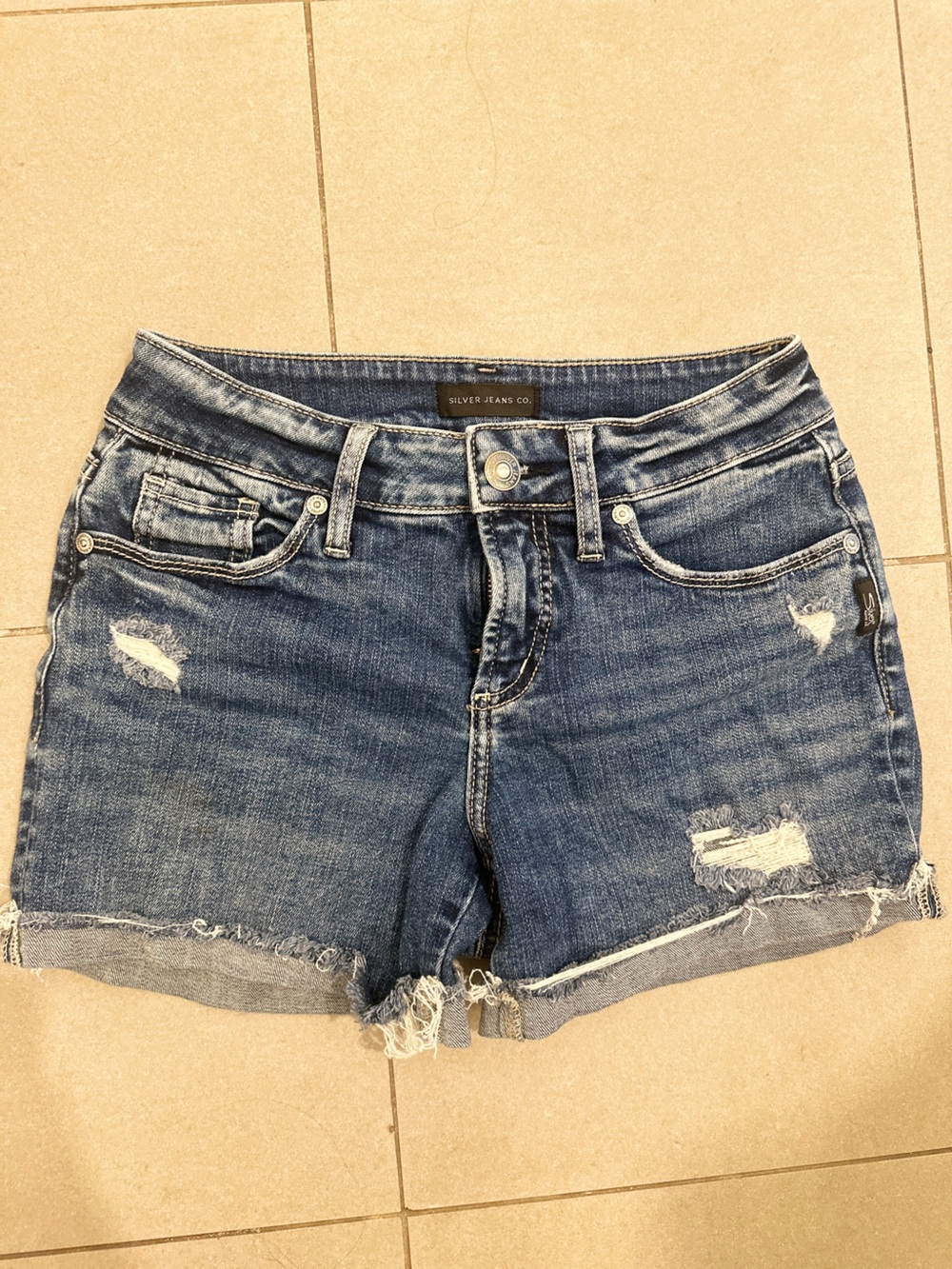 Silver Jeans Suki Short Blue Distressed Denim Jean Shorts